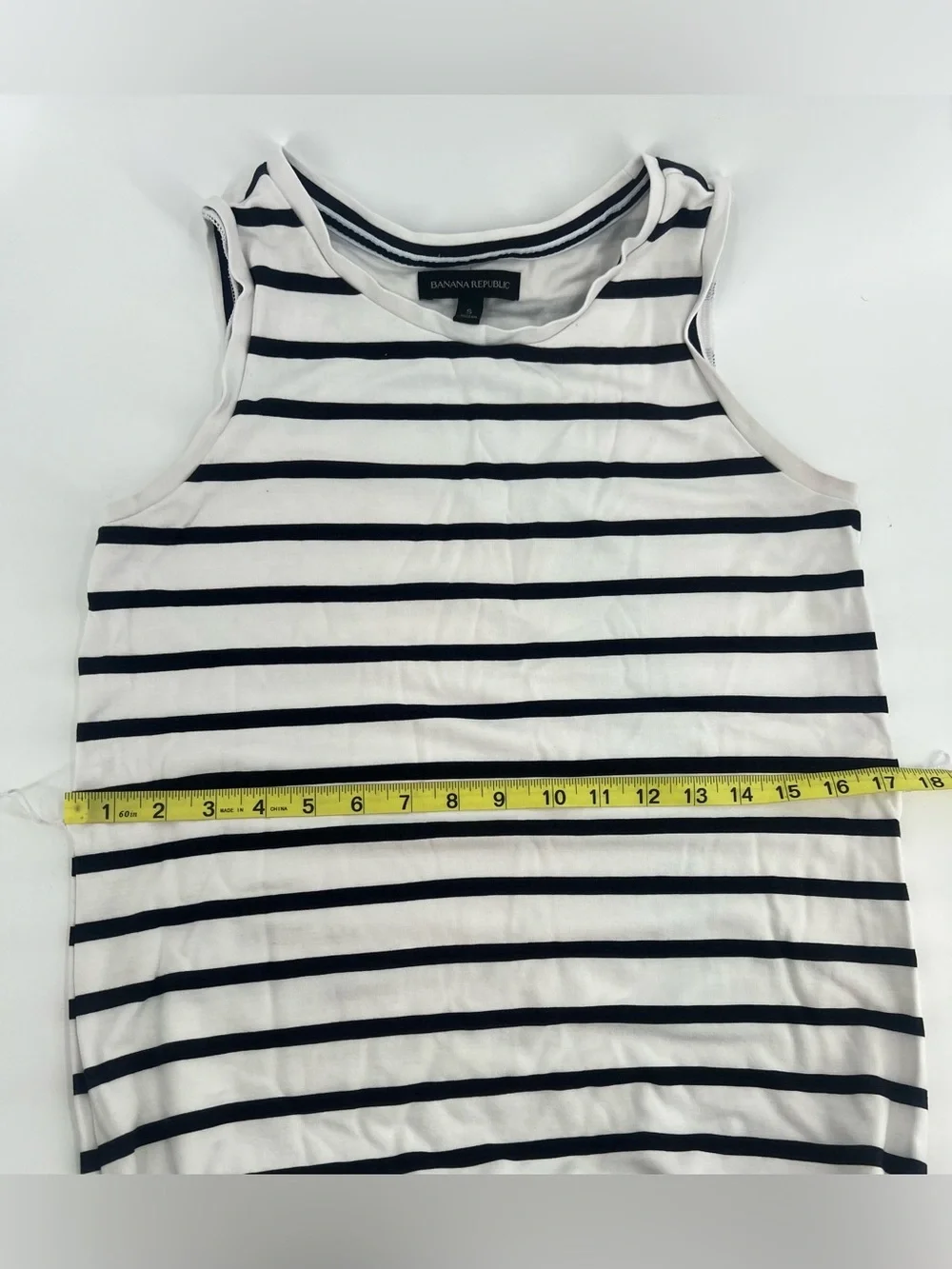 Banana Republic Black White Striped Soft Ponte Belted Sleeveless Midi Dress S